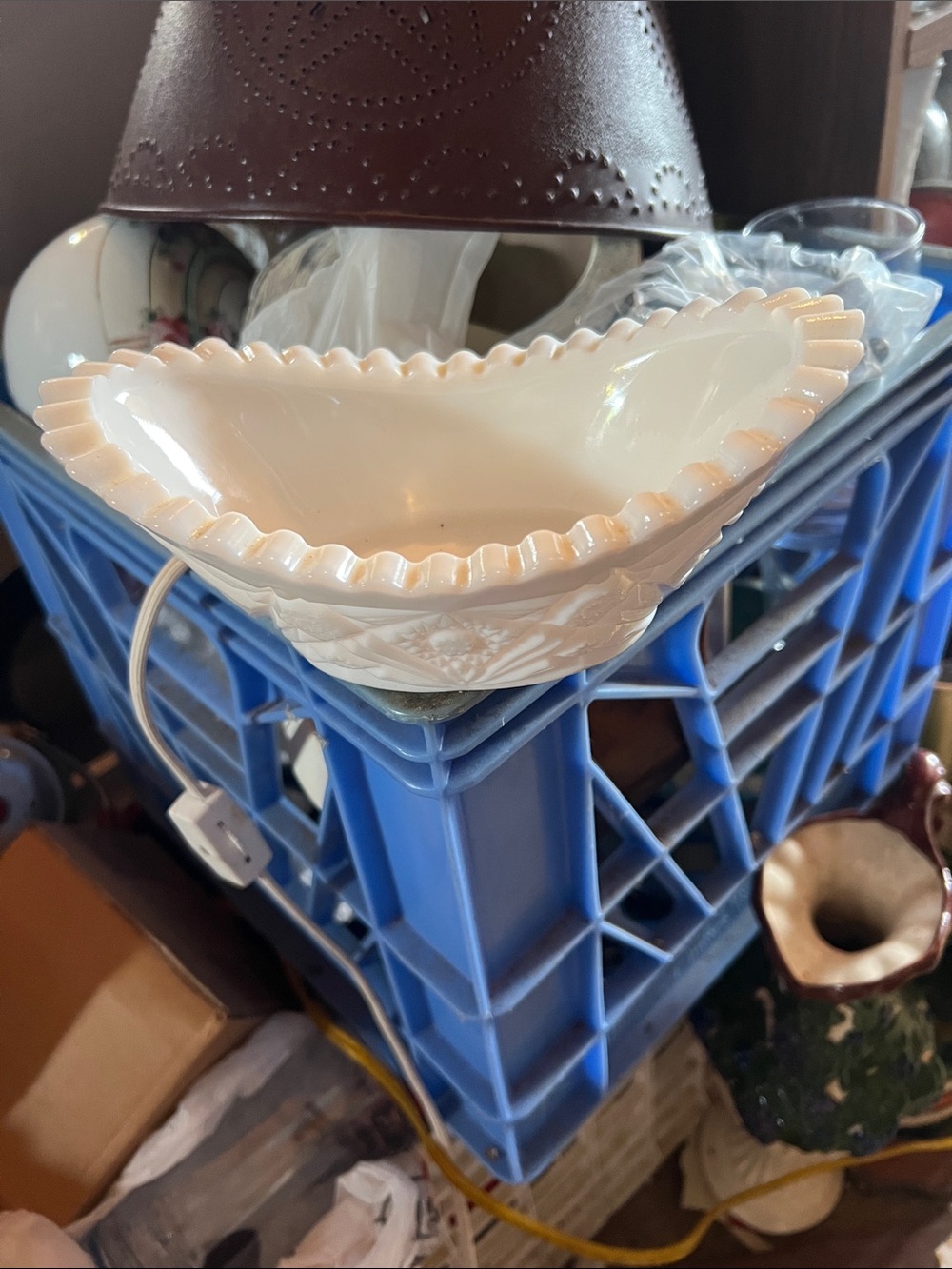 Vintage ruffled  Edge Milk Glass Bowl -